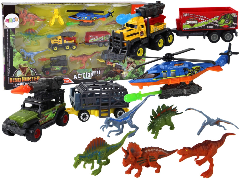 Lean Toys Vrtulník Dinosauři Sada vozidel 6 barevných ks