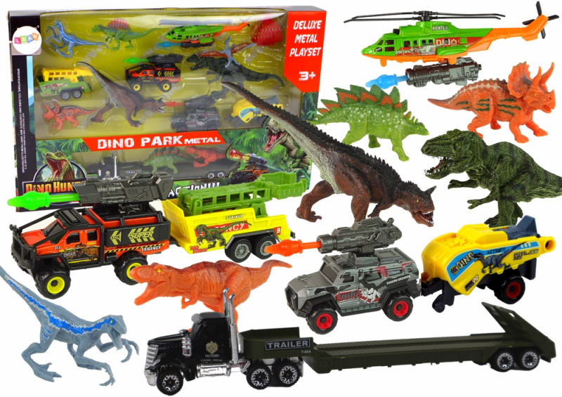 Lean Toys Vrtulník Dinosauři Sada vozidel 8 barevných ks