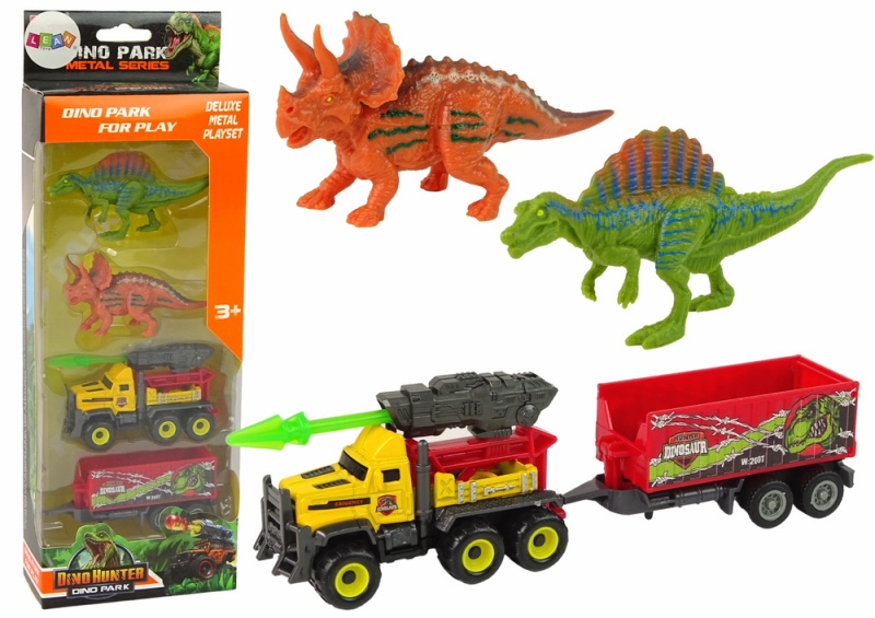 Lean Toys Dinosauři Set Raketa Auto S Přívěsem Žlutá