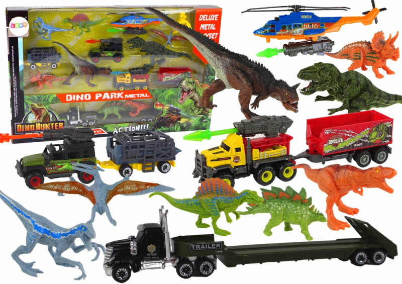 Lean Toys Vrtulník Dinosauři Sada vozidel 8 barevných ks