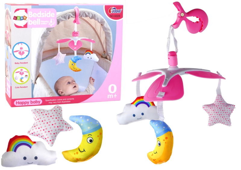LEANToys Dětský kolotoč nad postýlku s klipem Sky Pink