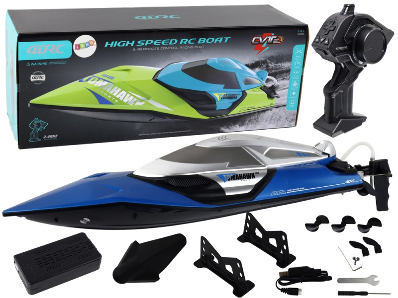 RC motorový člun 2,4 GHz se světly, 30 km/h – modrý