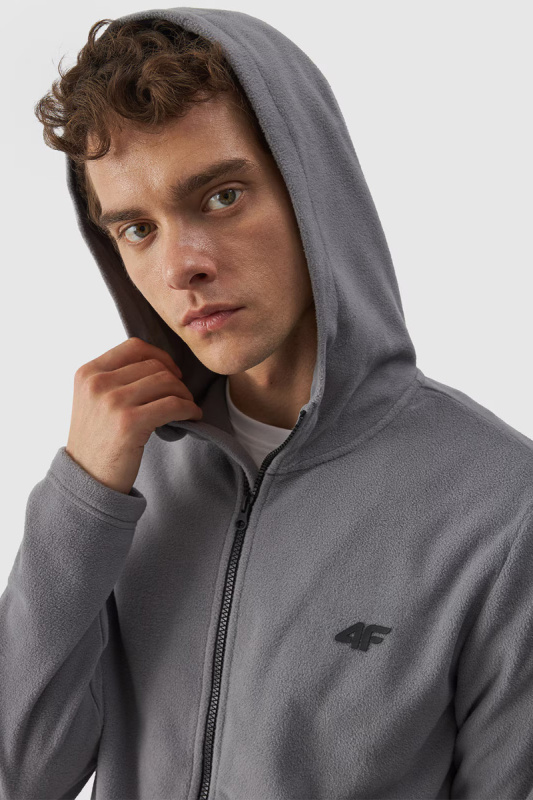 Pánský polar s kapucí Regular 4F Šedý 4FWMM00TFLEM290-25S 3XL