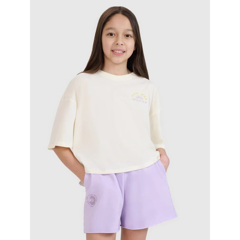 Dívčí tričko oversize crop top s potiskem 4F 4FJWSS25TTSHF1868-11S 152