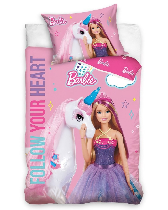 Carbotex Povlečení do postýlky Barbie a Duhový Jednorožec