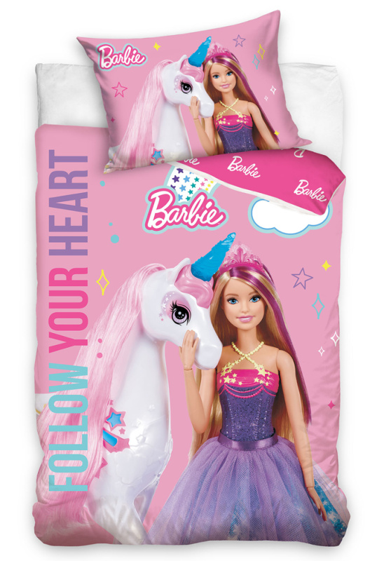 Carbotex Povlečení do postýlky Barbie a Duhový Jednorožec