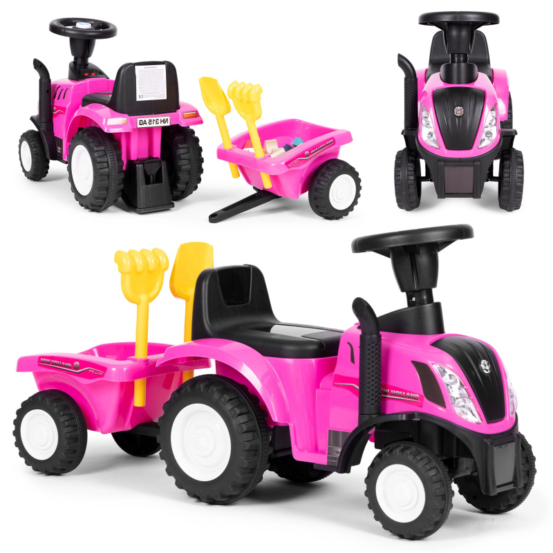 Dětský traktor s přívěsem, interaktivní volant, zvuky, růžový