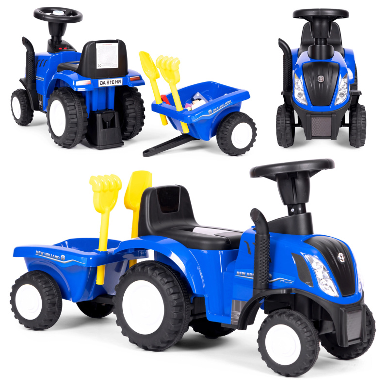Dětský traktor s přívěsem, interaktivní volant, zvuky, modrá barva
