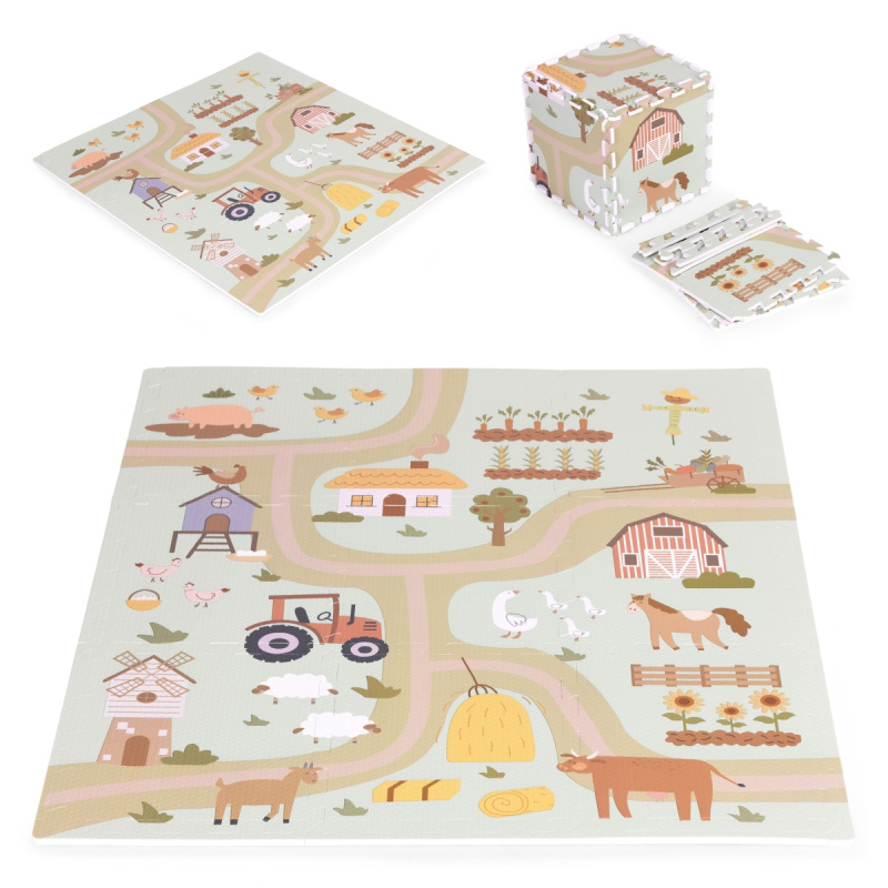 Velká pěnová podložka EVA pro děti Farma 90,5x90,5 cm 21 ks ECOTOYS