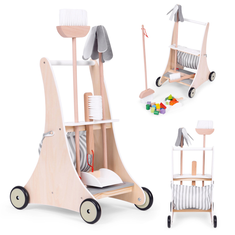EcoToys Dřevěný úklidový vozík