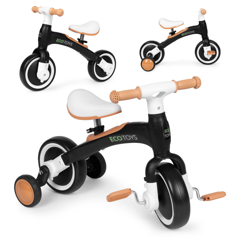 Odrážedlo s pedály a postranními kolečky černé ECOTOYS