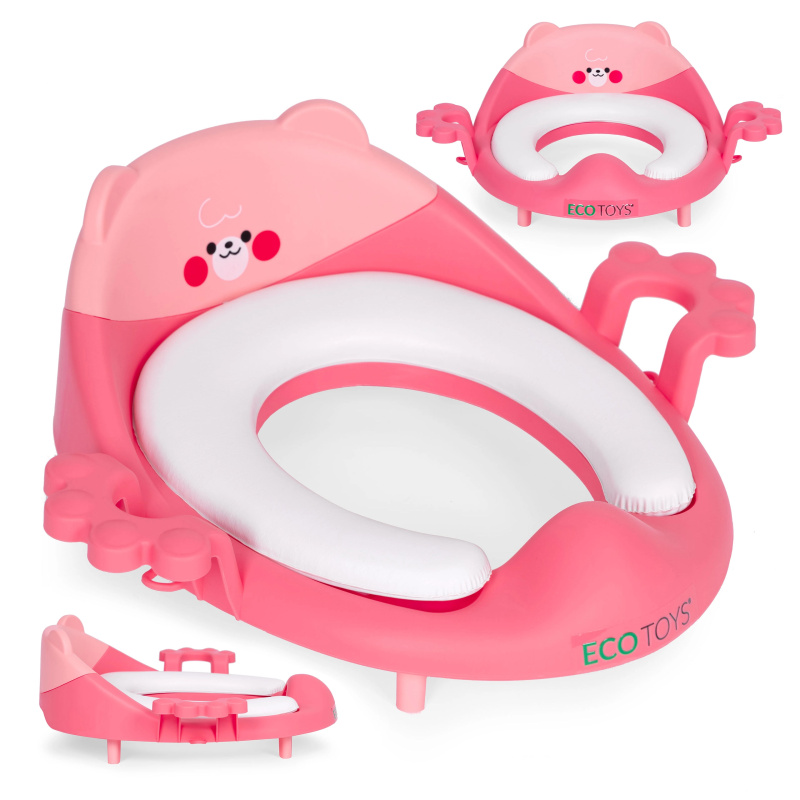 Ecotoys záchodové prkénko s překrývajícími se držadly měkký polštářek růžové