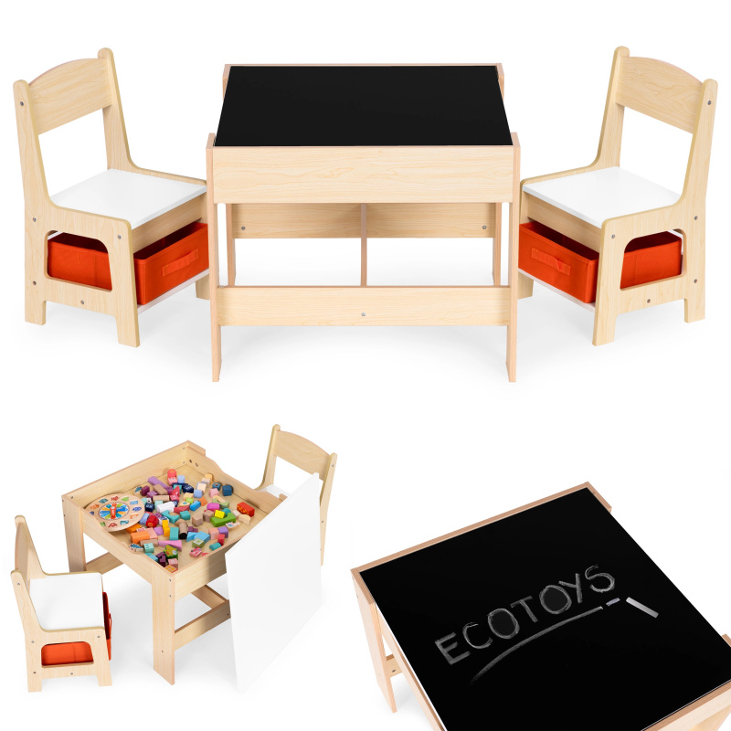 Dětská nábytková sada stůl a dvě židle s tabulí Ecotoys
