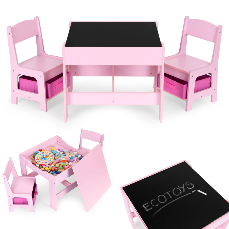 Dětský nábytek stůl a 2 židle s tabulí růžový ECOTOYS