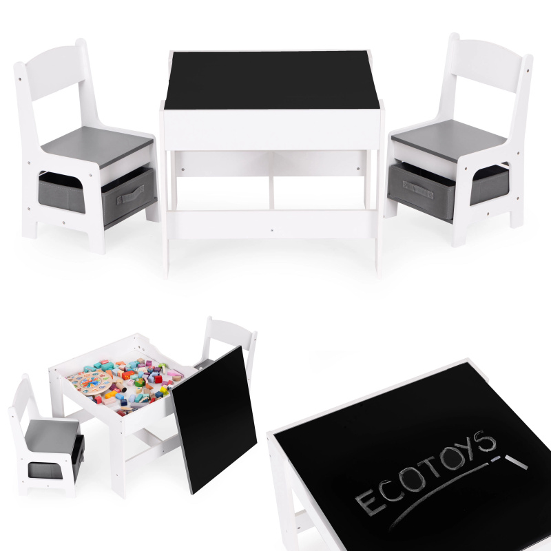 Dětský nábytkový set - stůl a 2 židle s tabulí ECOTOYS