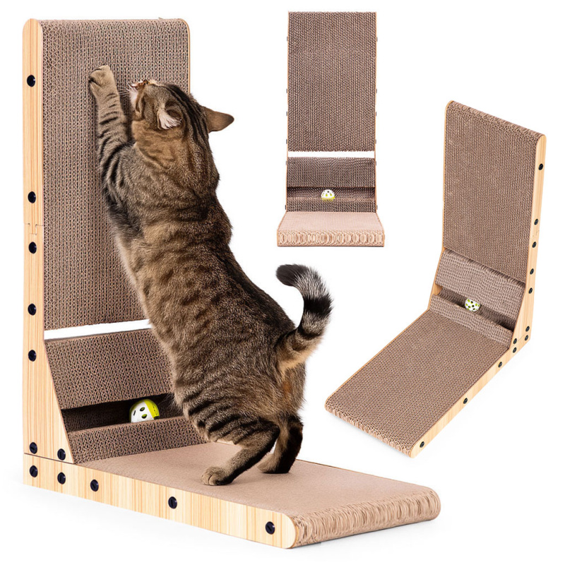 PETSI Rohové kartonové škrabadlo pro kočky s hračkou