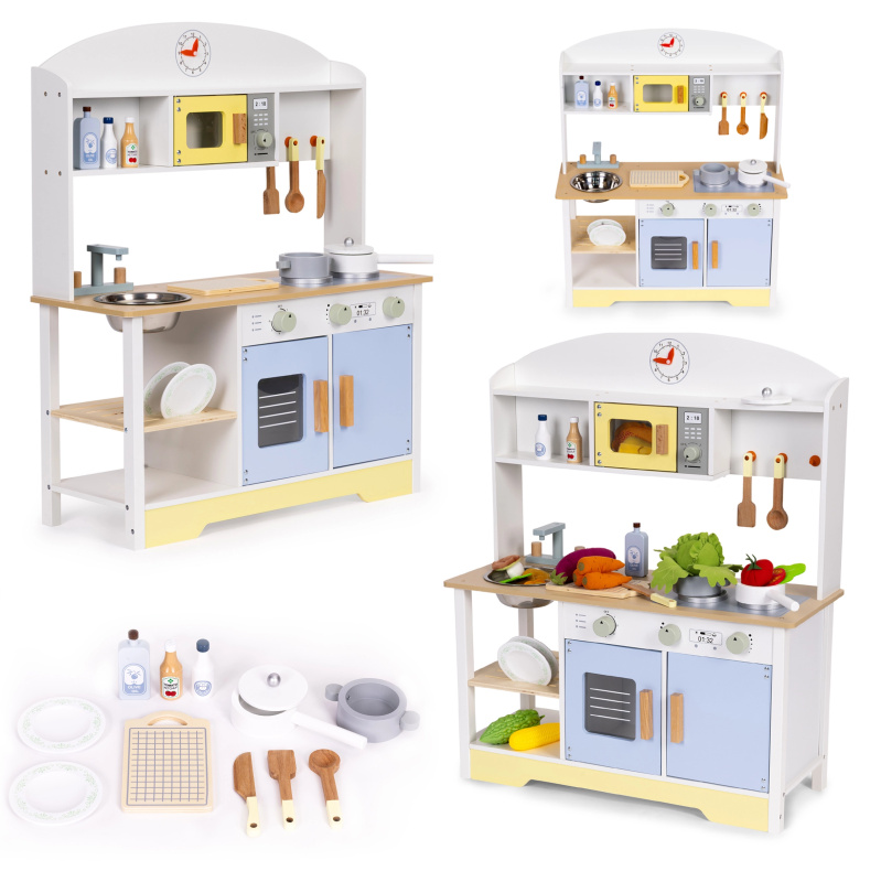 ECOTOYS Dětská dřevěná kuchyňka s 12 doplňky TL103013