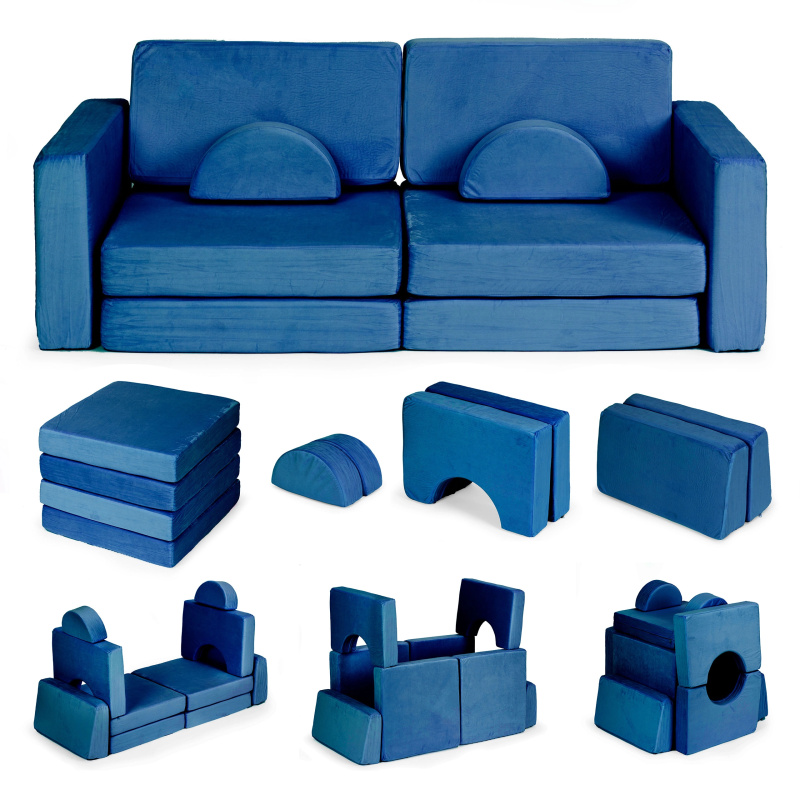 Skládací modulární dětská pohovka pro 2 děti, 10 polštářů – modrá ECOTOYS