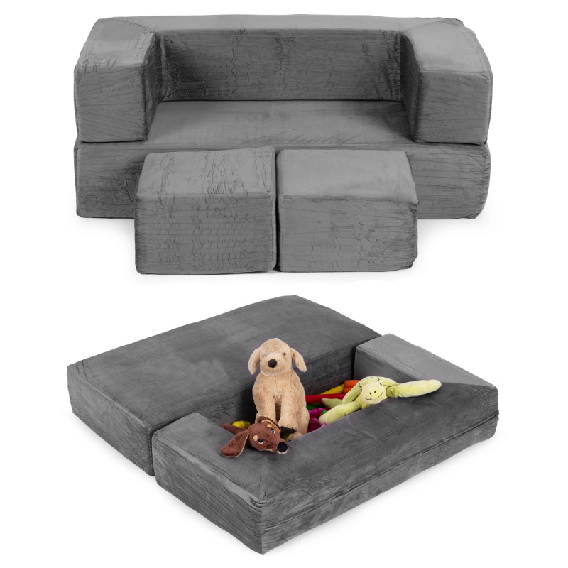 modulární skládací dětská pohovka se 4 měkkými polštáři – šedá ecotoys