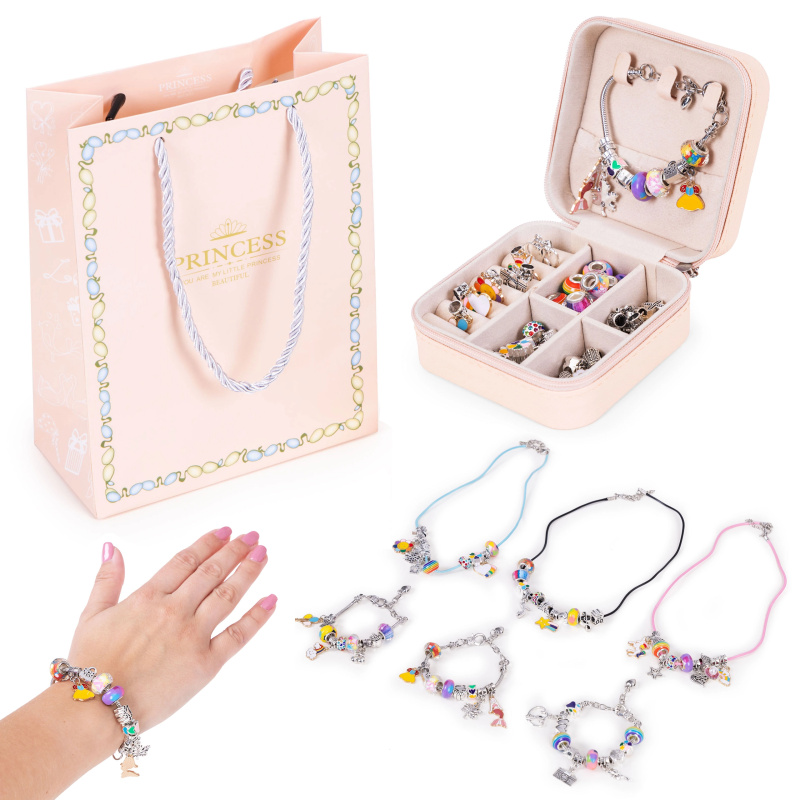 OEM - Sada na výrobu náramků a náhrdelníků Přívěsky Korálky 66 kusů + organizér a taška