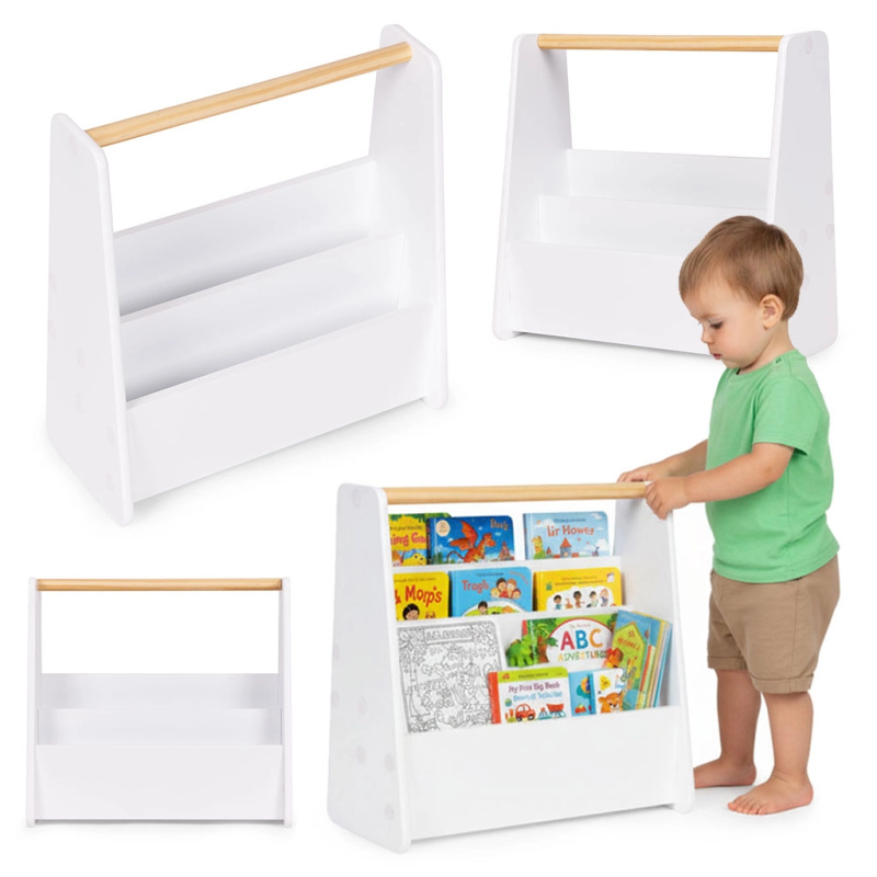 Montessori dětská knihovna 3patrový stojan na knihy bílý ecotoys