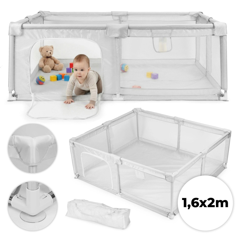 Ecotoys PP008-2016 Dětská ohrádka s přepravní taškou 160 × 200 cm šedá