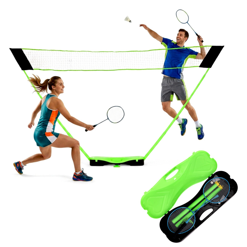 MovepRro skládací badmintonová sada s přenosnou sítí 300 × 156 cm, raketami a košíčky v kufříku