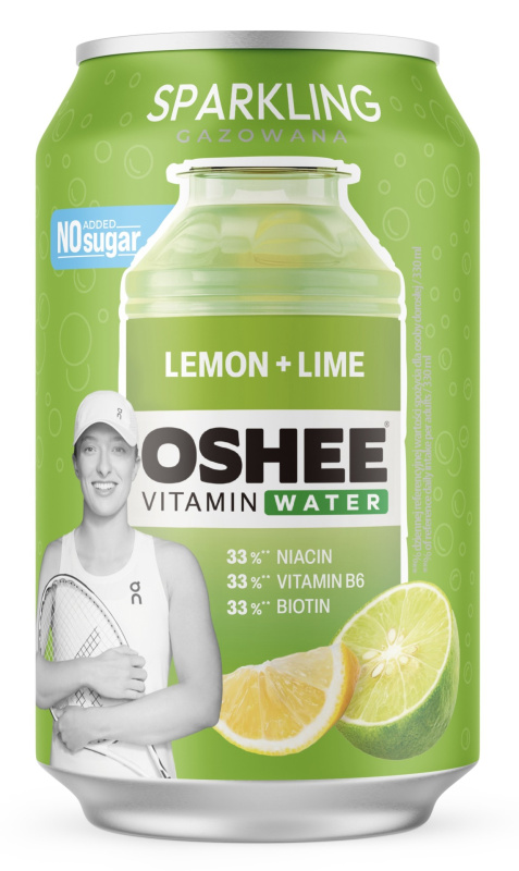 Vitamínová voda OSHEE - perlivá, citron a limetka, plech, 24x 0,33 l