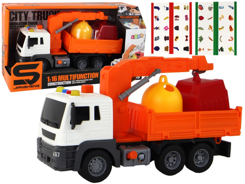 LEANToys Popelářské auto s jeřábovým ramenem oranžové