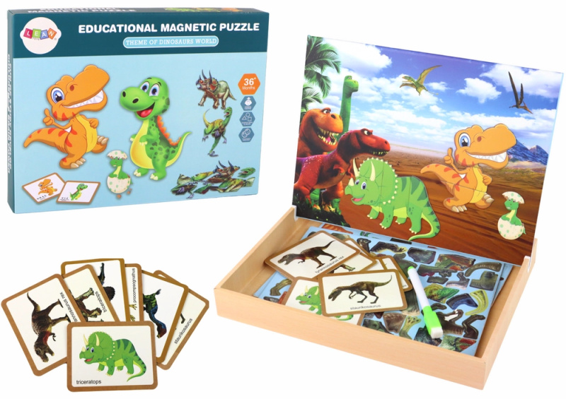 Lean Toys Vzdělávací magnetické puzzle s dinosaury
