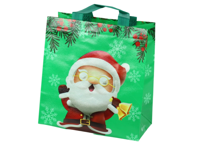 Dárková taška Santa Claus zelená 23 cm x 21,5 cm x 11 cm