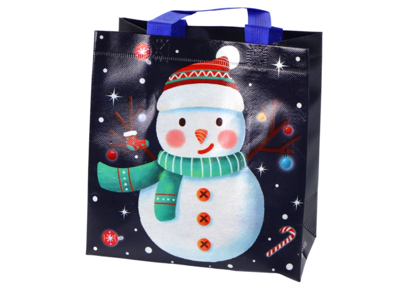 Dárková taška v tmavé barvě s motivem sněhuláka 23 cm x 21,5 cm x 11 cm