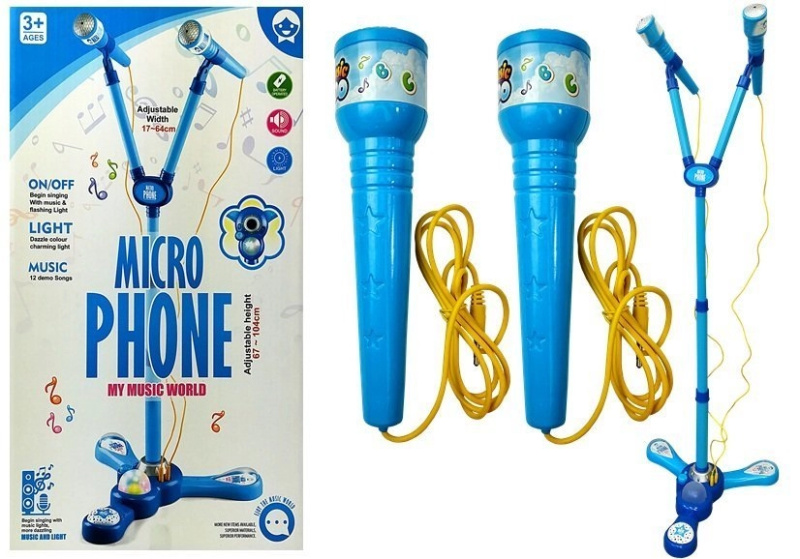 Mikrofony Karaoke Set pro děti Modrý Stativ na baterie