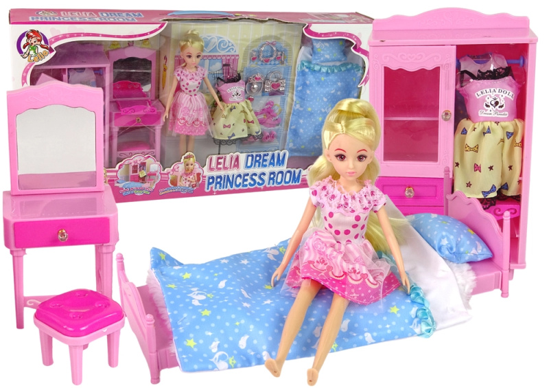 LEANToys Panenka Lelia včetně ložnice a příslušenství