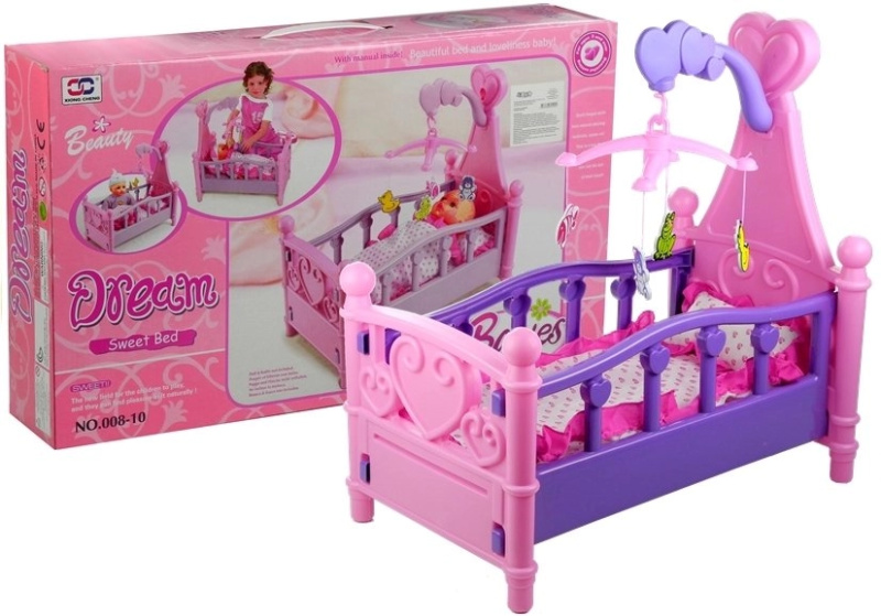 LEAN Toys Velká postýlka pro panenky s kolotočem a povlečením