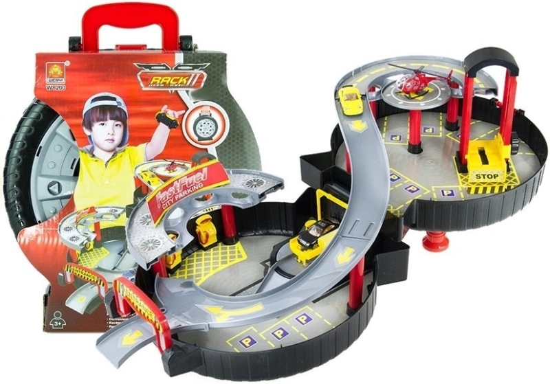 LEANToys Dvoupatrová parkovací garáž v kufru ve tvaru pneumatiky