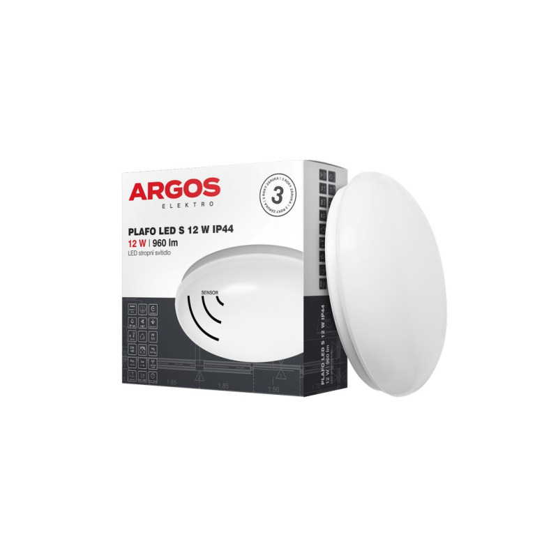 LED svítidlo přisazené ARGOS PLAFO LED S 12W IP44 se senzorem