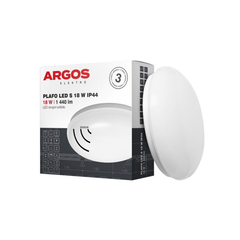 LED svítidlo přisazené ARGOS PLAFO LED S 18W IP44 se senzorem