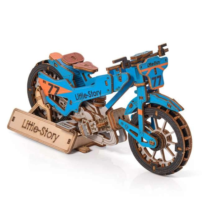 Little Story 3D dřevěná skládačka Speedway Bike modrý