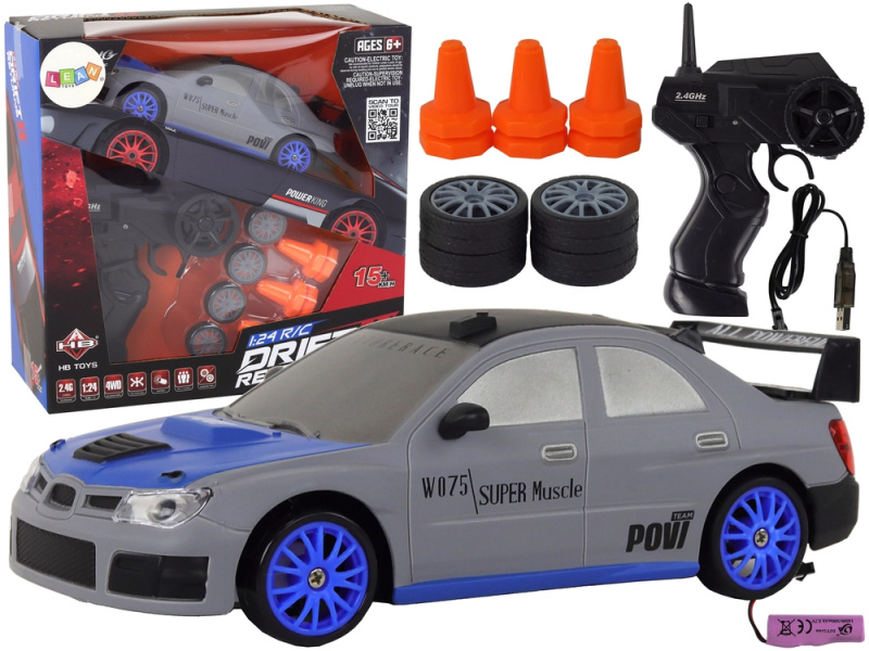 Dálkově ovládané sportovní auto R/C 1:24 Šedá vyměnitelná kola