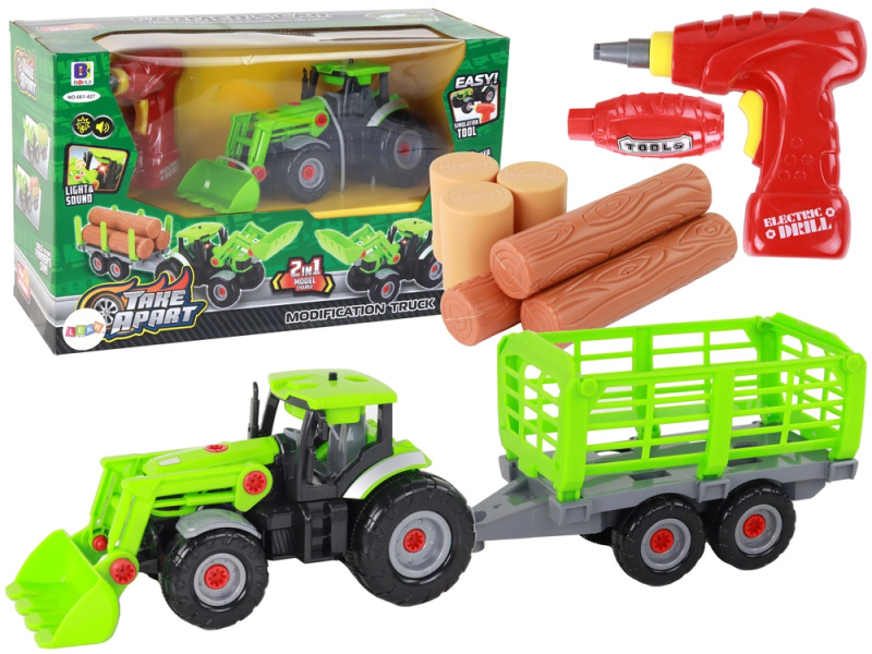 LEANToys Traktor s návěsem k sestavení DIY