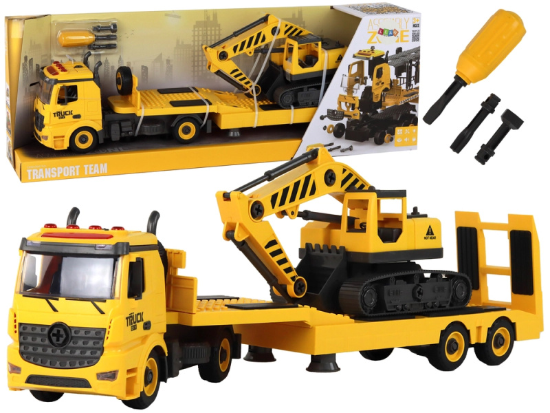 LEANToys Skládací odtahový vůz s pásovým bagrem