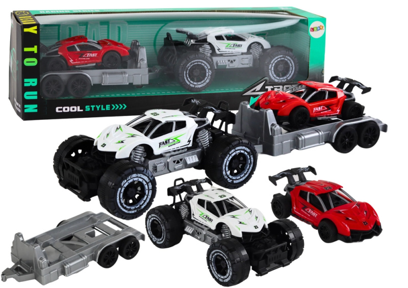 Lean Toys Sada: Bílé terénní auto, červený sporťák, odtahovka