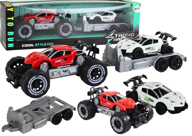 Lean Toys Sada červeného terénního auta a bílého sportovního odtahového vozu