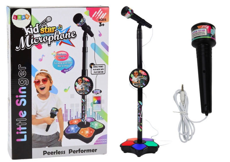 LEAN Toys Mikrofon se stojánkem pro děti nastavitelný černý
