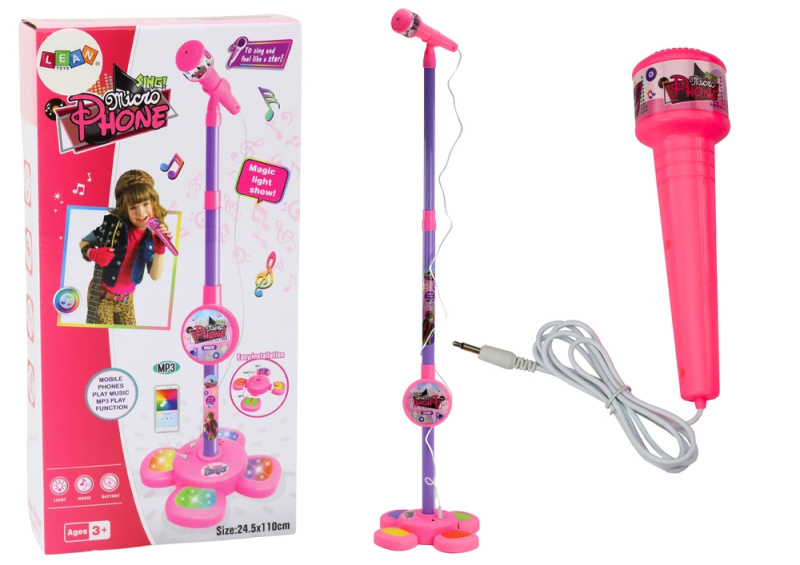 LEAN Toys Mikrofon se stojánkem pro děti nastavitelný růžový