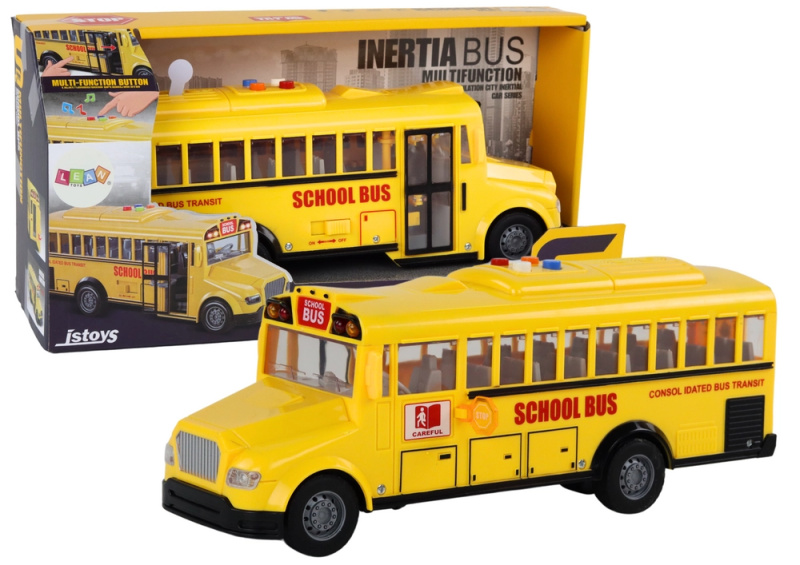 LEAN Toys Školní autobus Třecí pohon Otevírání dveří Světla zní žlutě 1:16
