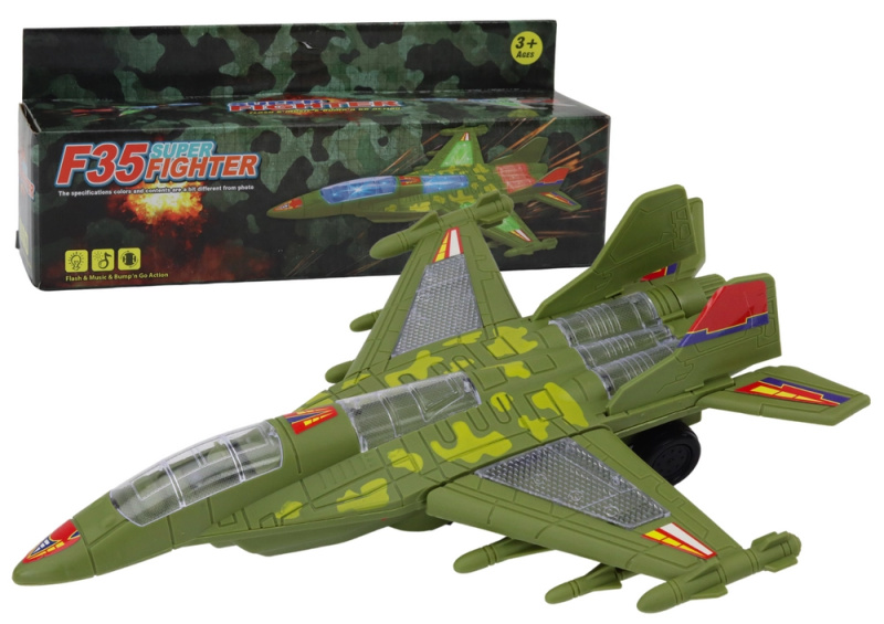 Lean Toys F35 vojenská stíhačka svítí zeleně