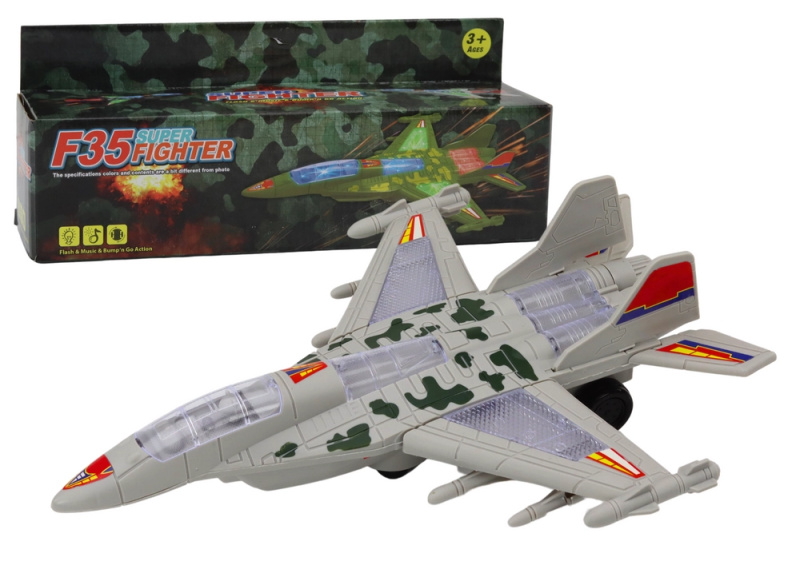 Lean Toys Řidičská světla vojenské stíhačky F35 zní šedě