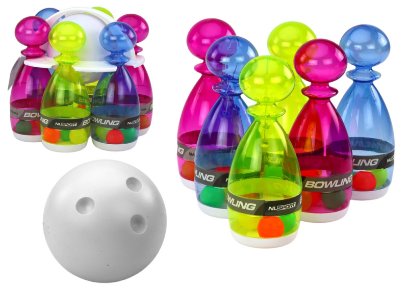 Lean Toys Bowlingová sada 6 průhledných barevných kuželek